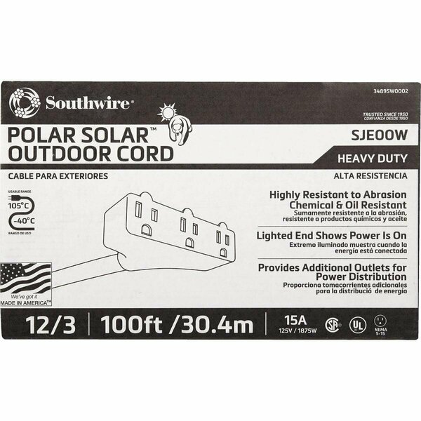 Coleman Cable Polar Solar 100 Ft. 12/3 Cold Weather 3-Outlet Extension Cord 3489SW0002
